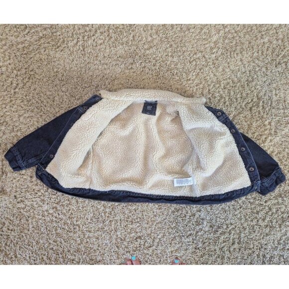 Gap Jean Jacket Kid Denim Sherpa Lined Small (6/7) Button Blue - Picture 3 of 5